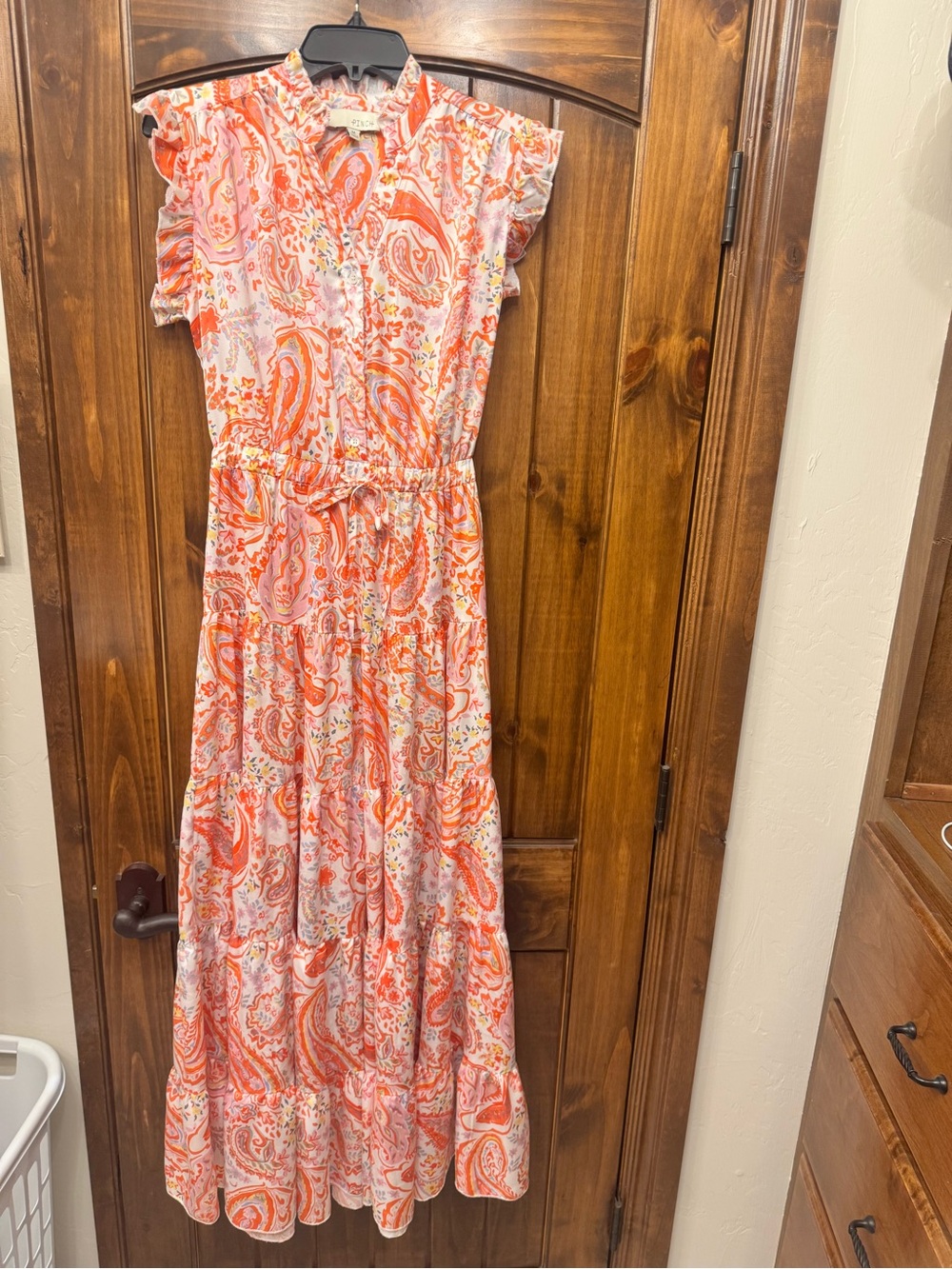 Pinch Coral Pink Paisley Tiered Maxi Dress